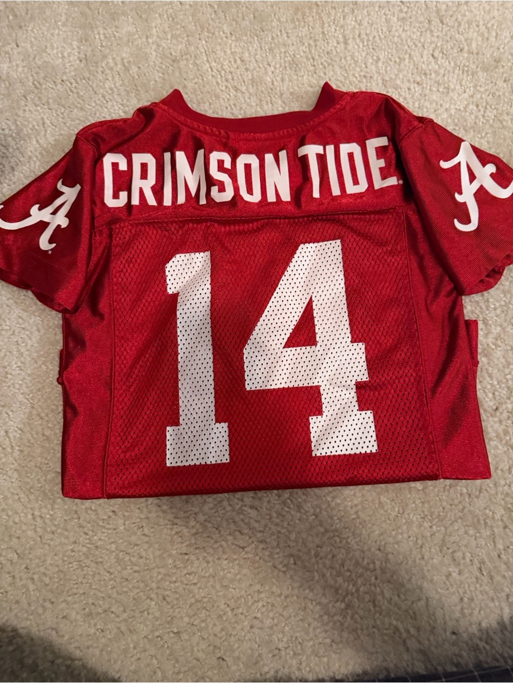 Pro Edge Red Youth Football Jersey #14 with Script A Sleeves